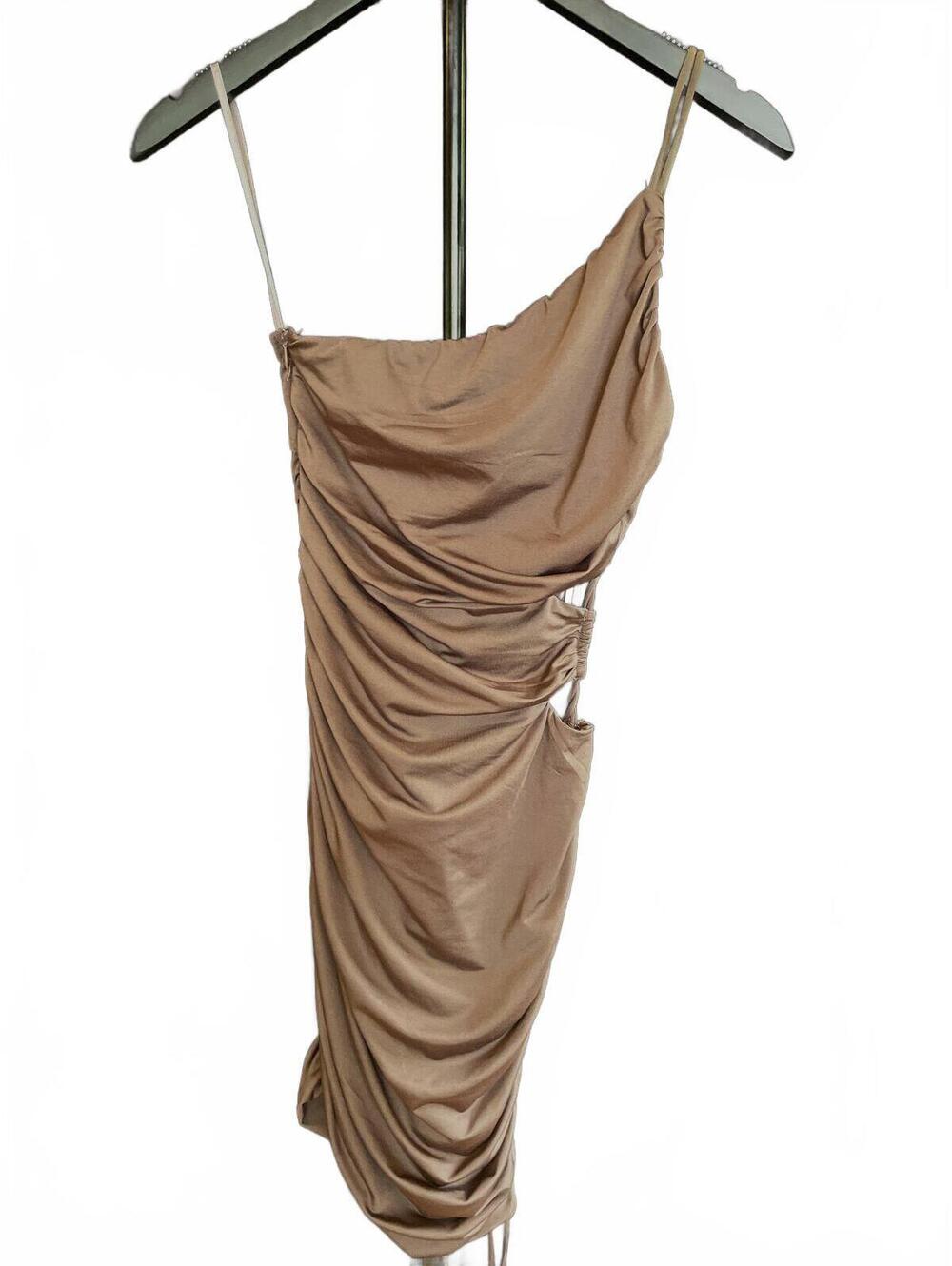 Princess Polly Klara Mini One Shoulder Cut Out Ruched Brown Size 4